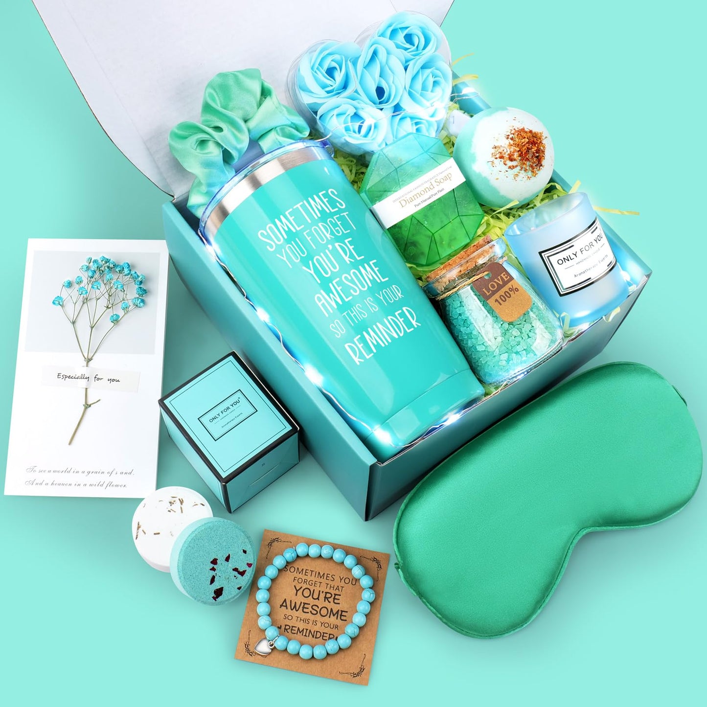 Birthday Gifts for Women, 15PCS Self Care Package Get Well Soon Gifts, Ocean Relaxing Self Care Gifts Basket, Unique Gift idea for Her, Mom, Sister, Wife, Best Friend, Mother's Day, w/ Tumbler
