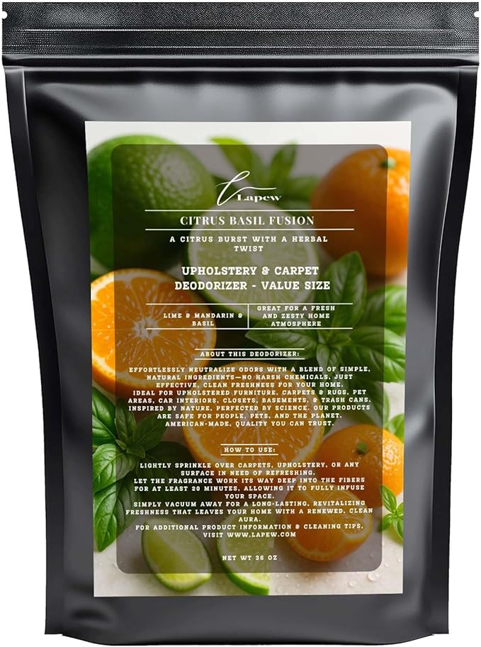 Citrus Basil Fusion Carpet Freshener Powder Refill 36 oz | Powerful Odor Eliminator for Home | Upholstery Deodorizer | Carpet Deodorizer | Cat Litter Box | Lime Basil Mandarin Fragrance