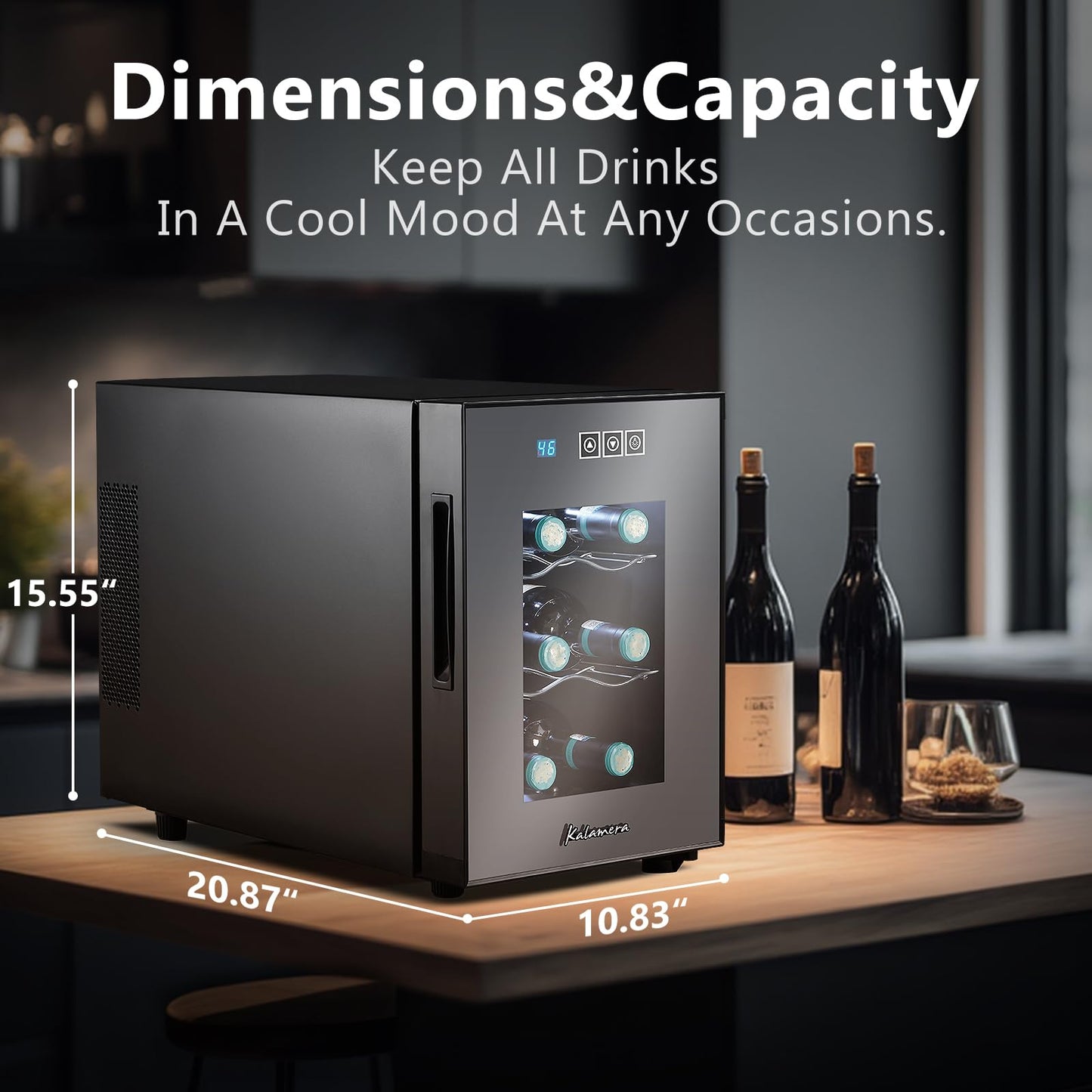 Kalamera Wine Cooler Refrigerator, 6 Bottle Small Wine Fridge,Mini Freestanding Wine Cellars Glass Door for Home, Office,46-66℉ Digital Temperature Control With White Light