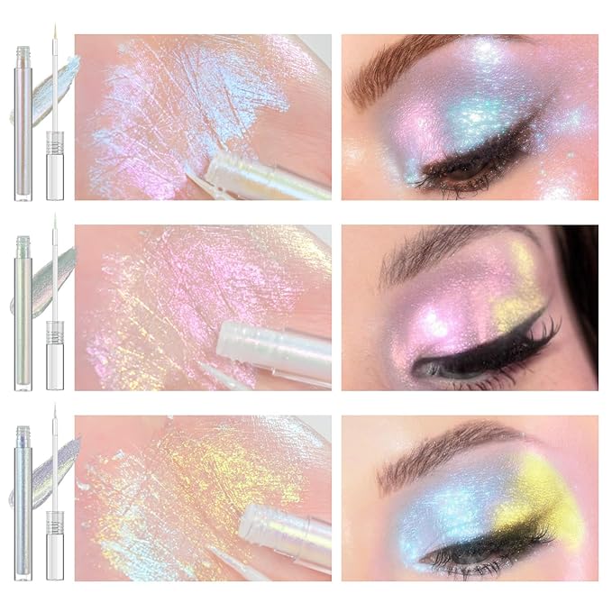 JUR MORNIER 3PCS Multichrome Liquid Eyeshadow Set,Multi-Dimensional Fairy Makeup,High Pigment Waterproof Aurora Eye Shado...