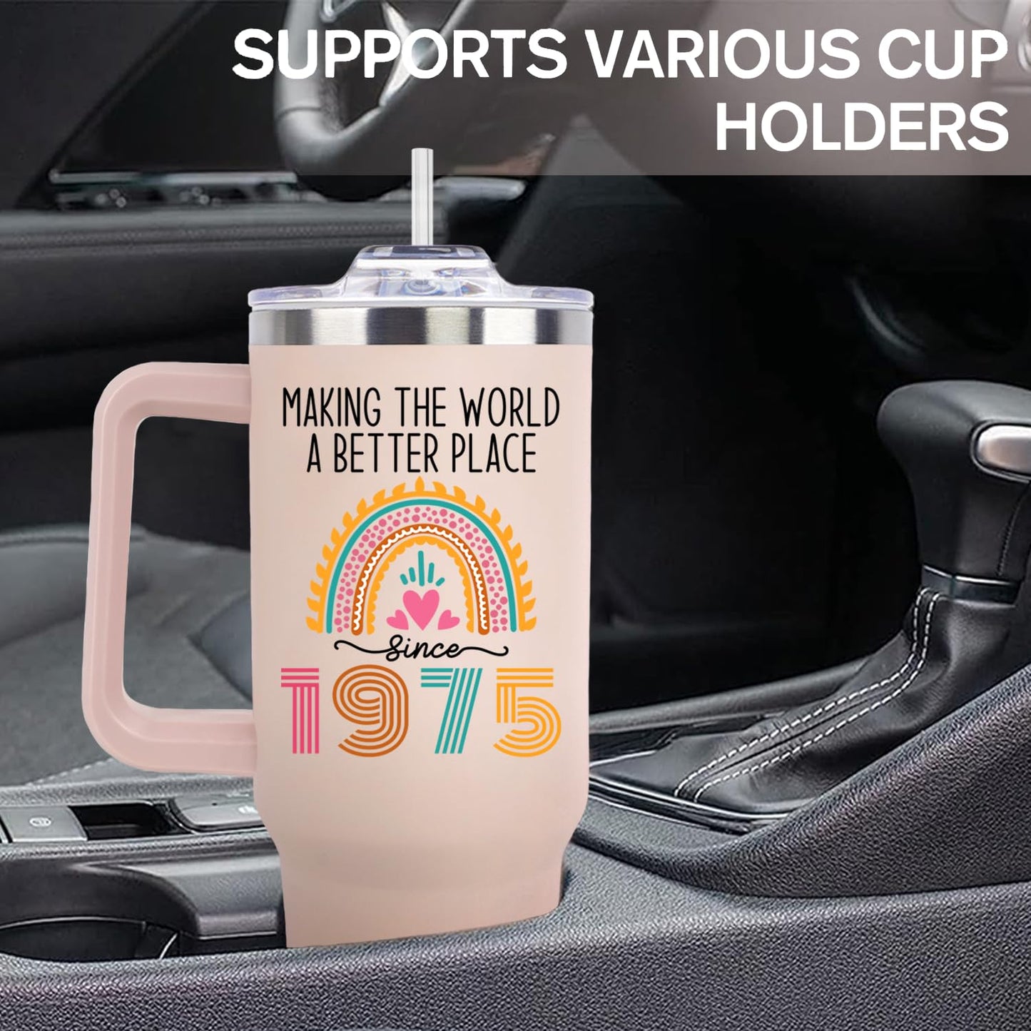50th Birthday Gifts for Her Women, Cool Cute 1975 50th Birthday Gift for Turning 50 Year Old Woman, 50 and Fabulous Gifts for Women, 50th Birthday Decorations for Her, 40oz Tumbler Coffee Mug