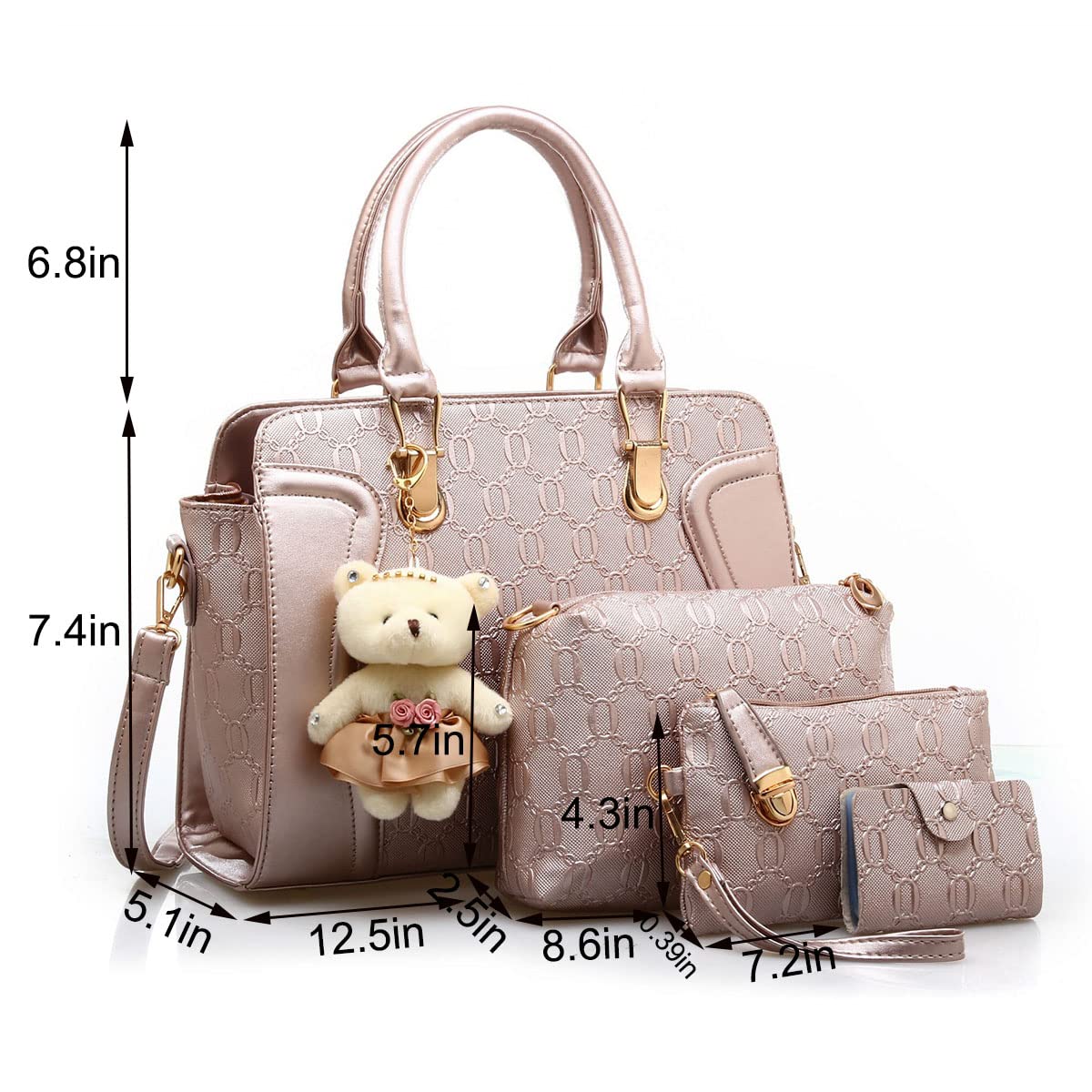 YOUNXSL Women's Fashion Handbags Tote Bags Shoulder Bag Top Handle Satchel Purse Set 4pcs Grey