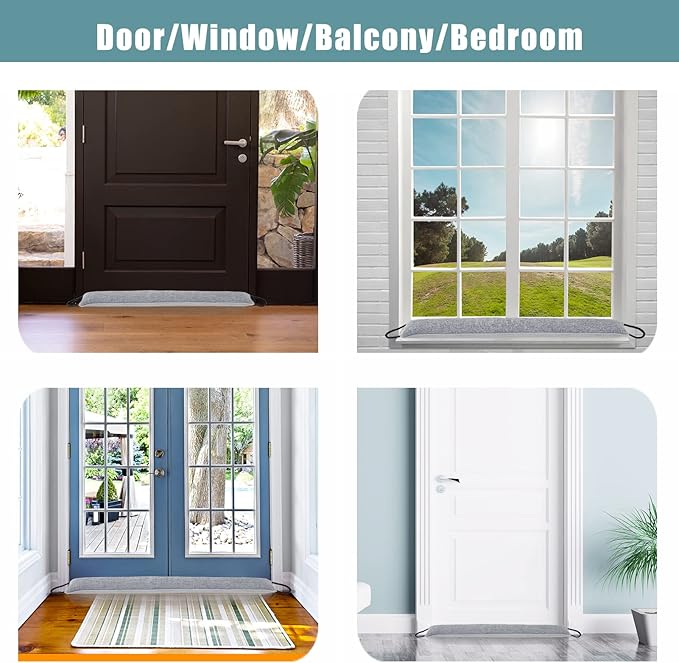 Marwood Under Door Draft Stopper 30 inch Wind Stopper for Door & Window, Weighted French Air Draft Stopper Front Door Snake Noise Blocker for Bottom of Door with Hanging Loops - Grey