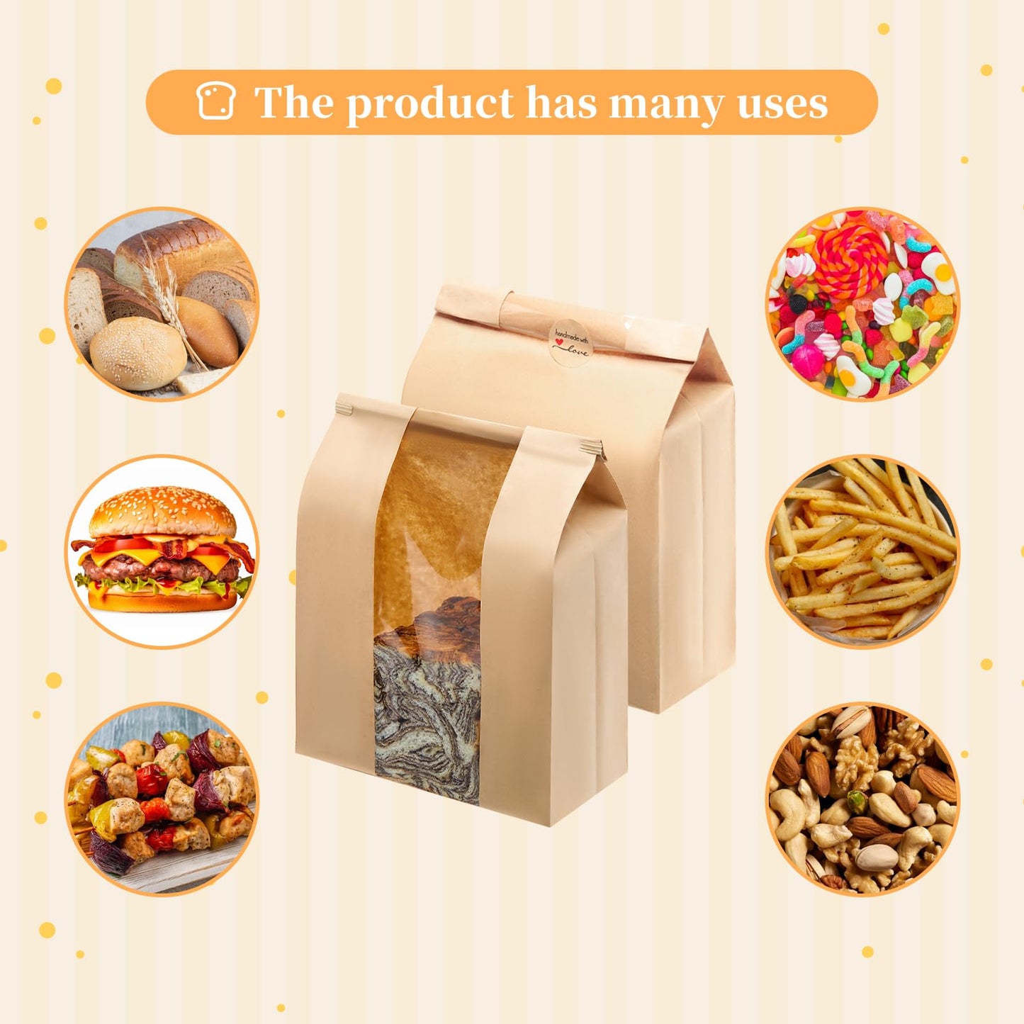 30 Pack Kraft Paper Bread Loaf Bags with Tin Tie Tab Lock, for Homemade Bread Loaf Bags 14" x 8.3" x 3.5", Sourdough Bread Bags with Clear Front Window for Baked Food Storage (30 Pack)