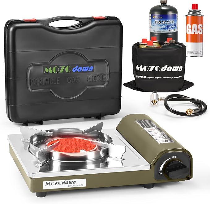 MOZODAWN Dual Fuel Camp Stove, 8000 BTU Infrared Butane & Propane Portable Gas Stove, Windproof Single Burner with Carryin...