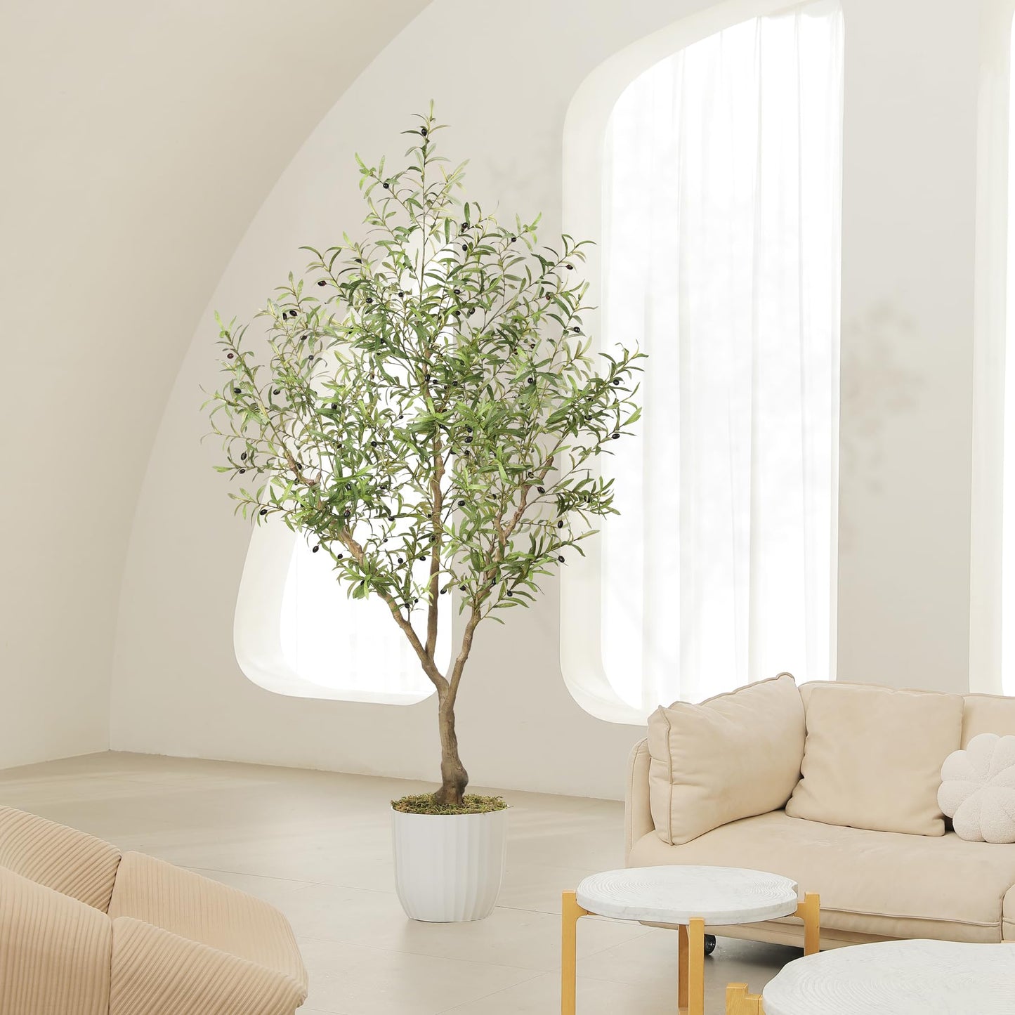 LYERSE Olive Trees Artificial Indoor - Faux Olive Tree 7ft with Large Olive Branches and Lifelike Fruits - Artificial Olive Tree for Modern Home Office House Living Room Decor