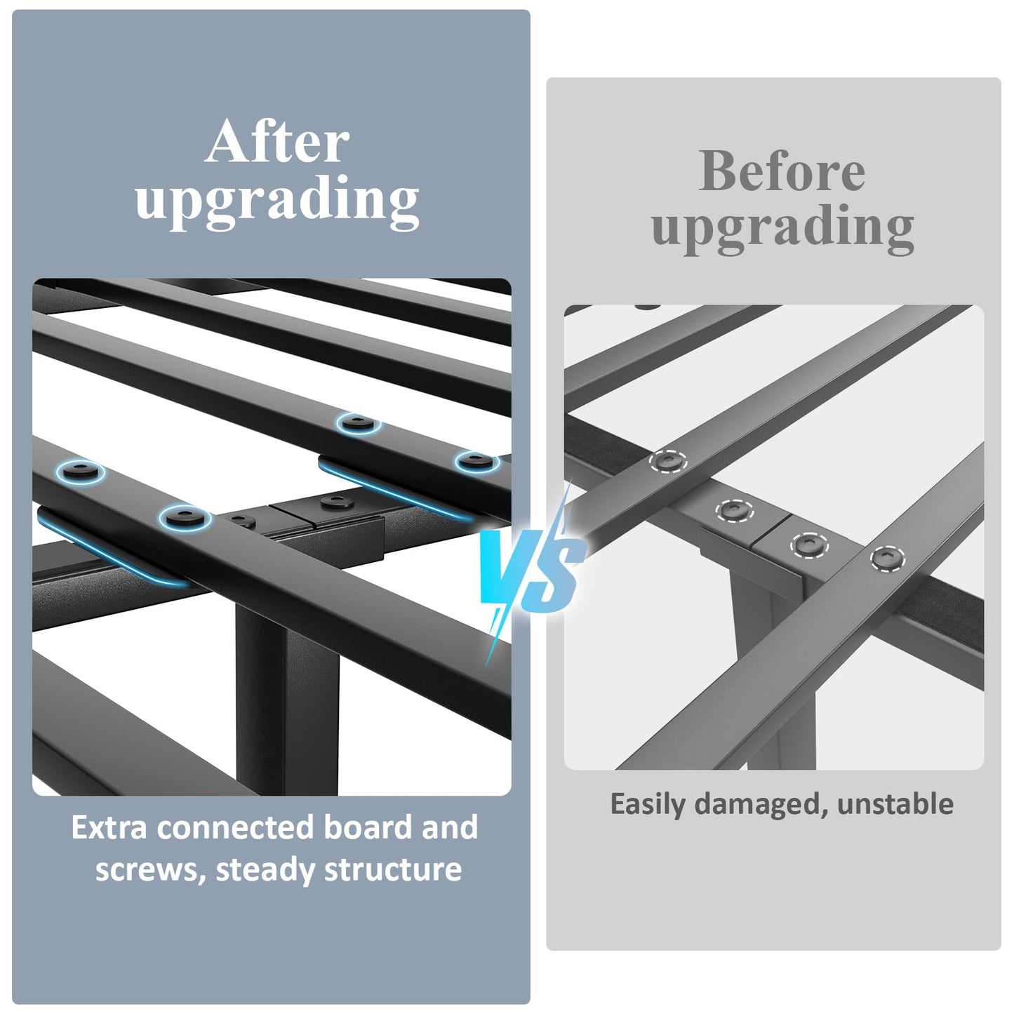 King Size Bed Frame with Storage Headboard, Industrial Platform Bed with Charging Station and LED Lights, Heavy Duty Metal Slats, No Box Spring Need, Noise Free, Black