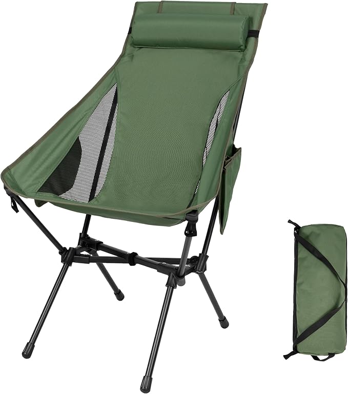 diwaite Portable High Back Camping Chair, Support Heavy Duty 440 lbs, Compact Folding Backpacking Chair with Detachable Pi...