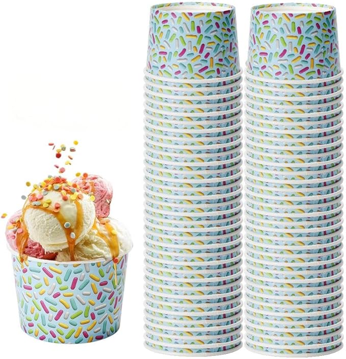 50Pcs 8oz Candy Color Snack Cup Ice Cream Shaped Paper Cups, Disposable Treat Snack Cups & Soup Bowls Cups for Festive Par...