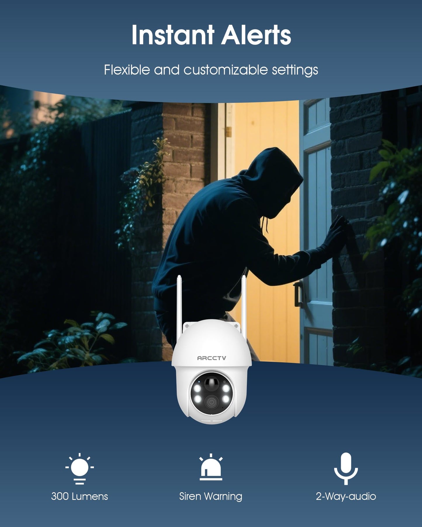ARCCTV Solar Security Cameras Wireless Outdoor, 4MP 360° View Battery Powered Outdoor Camera, Night Vision with Spotlight, 2-Way Audio, PIR Motion Sensor, 2.4G/5G Dual Band WiFi, SD/Cloud Storage