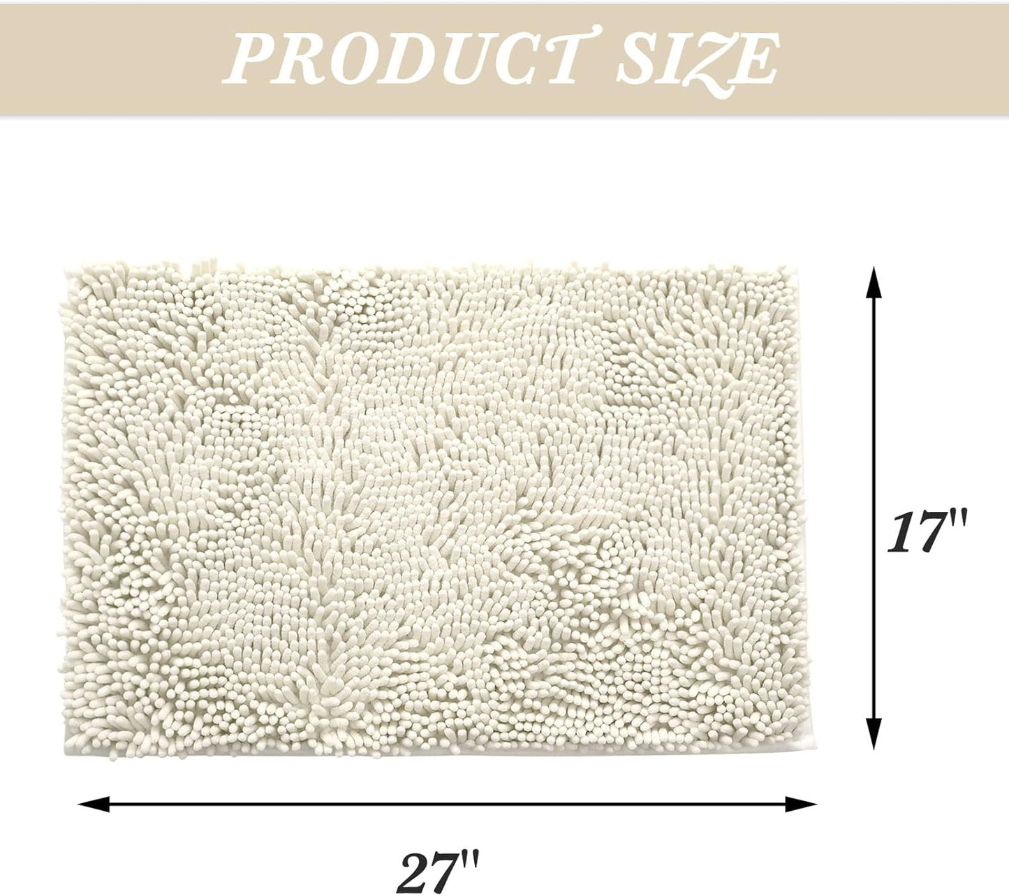 Non-Slip Bath Rug,Extra Soft Microfiber Bedroom Shag Carpet with Anti-Slip Backing,Water/Dust Absorbent Fast Dry Shower Mat,Sound Insulated Stairs Pad,Machine Washable (Ivory,17 x 27 Inches)