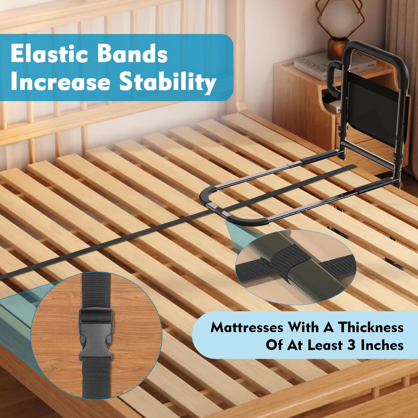 Bed Rails for Elderly Adults Safety, ASTM Approved Adjustable Bed Assist Rail for Seniors, Non-Slip Ergonomic Handle, 400lb Weight Capacity, Storage Pocket & Fixing Strap, Fits Twin/Full/Queen/King