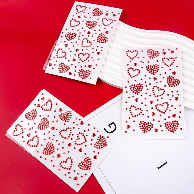 3 Sheets Rhinestone Sticker Self Adhesive Rhinestones Gems for Face Eyes Makeup Hair Body Stick on Rhinestones Stickers for Valentine Festival Decal Decor(Red)