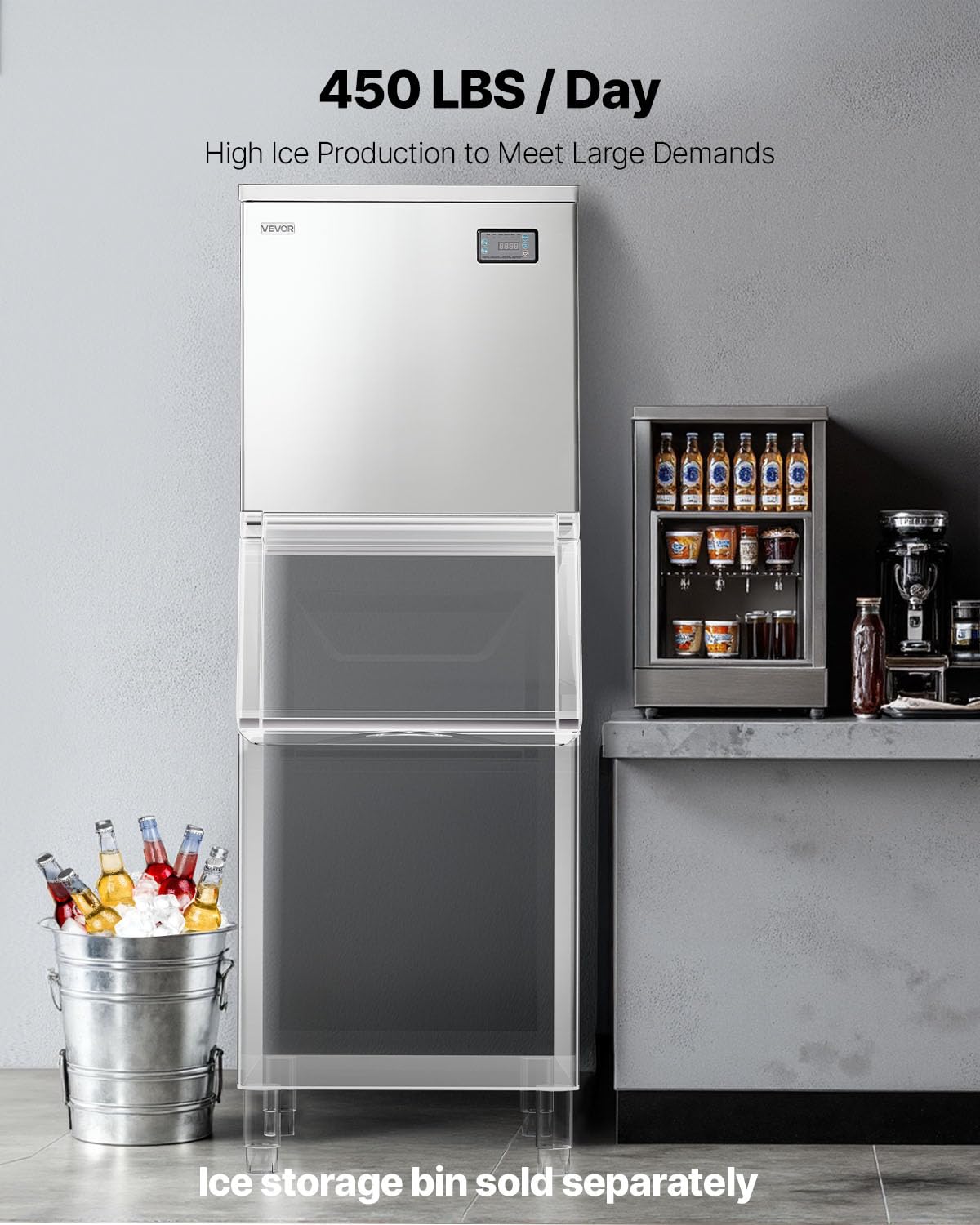 Vevor Commercial Ice Maker Machine - Head, 450 Lbs/Day Stainless Steel Ice Machine With Scheduled Ice-Making, Self-Cleaning, Adj