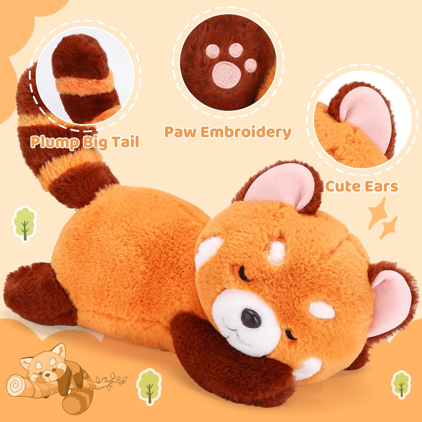 Red Panda Stuffed Animal Pillow - Cute Plush Toy Plushie Gift for Girlfriend Kids Birthday - 13.7" Panda Pillow
