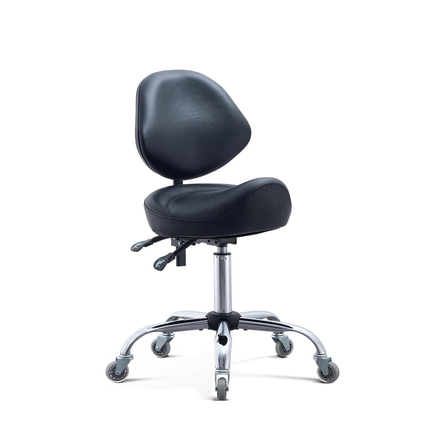 Saddle Stool with Adjustable Lumbar Support - Heavy Duty 400LB Hydraulic Rolling Stool Chair with Backrest, 19"-25" Height Adjustable with Quiet Wheels for Salon, Dental, Tattoo, Massage, Home Office