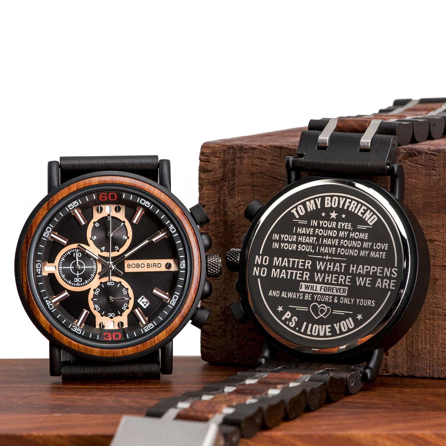 BOBO BIRD S18-1 Personalized Engraved Wood Watch Customized Wooden Watches for Husband Boyfriend Birthday Anniversary (Boyfriend-1)