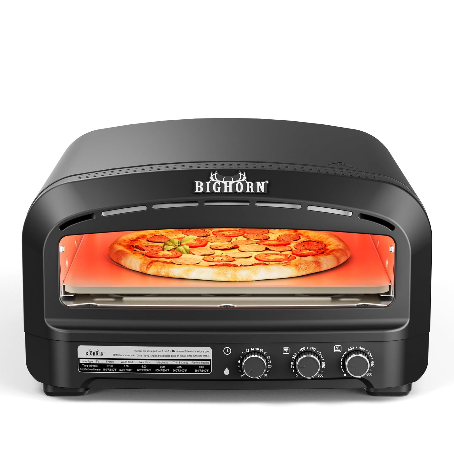 BIG HORN Pizza Oven Indoor, 14" Electric Countertop Pizza Oven with 6 Modes, Heats up to 850°F Pizza Maker, Flip-Up Design Pizza Cooker for Home Kitchen, Restaurants, Parties