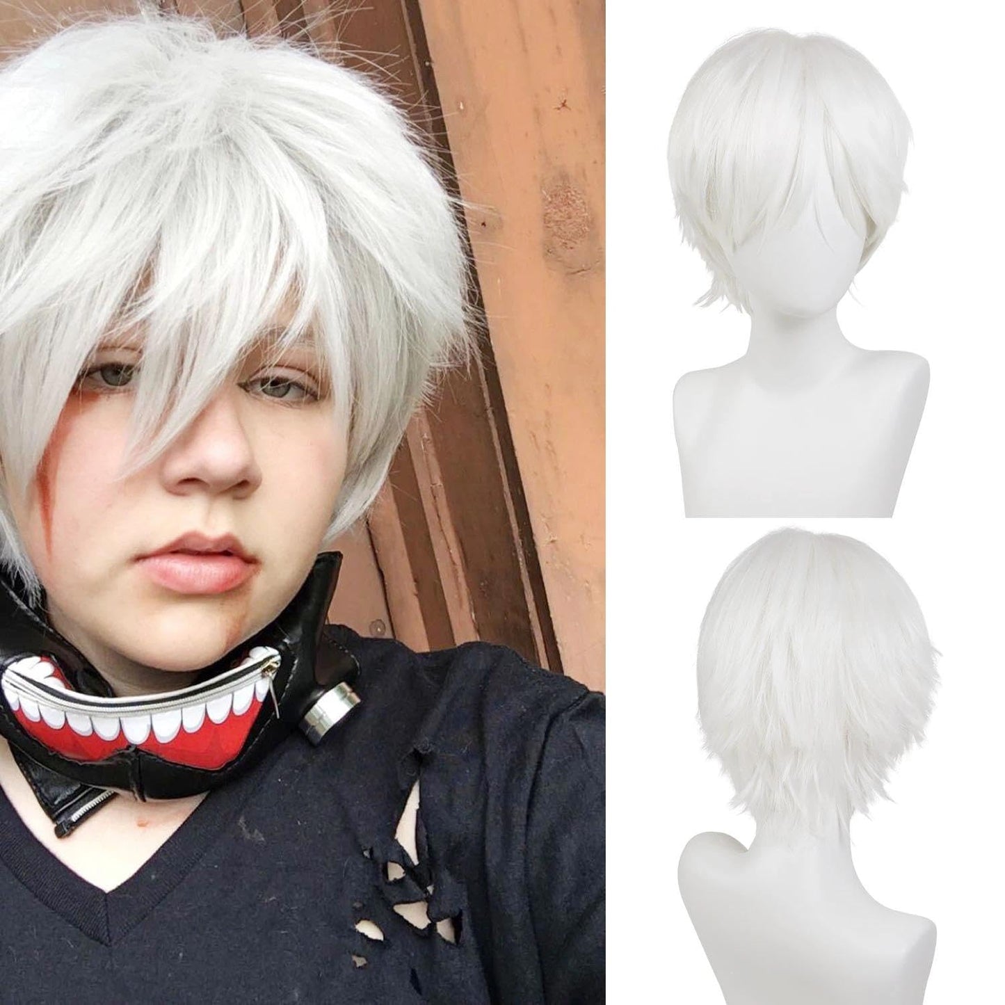 GNIMEGIL Short White Gojo Cosplay Wigs Unisex Spiky Layered Anime Cosplay Wigs Fluffy Fashion White Zero Two For Men Killua Wig