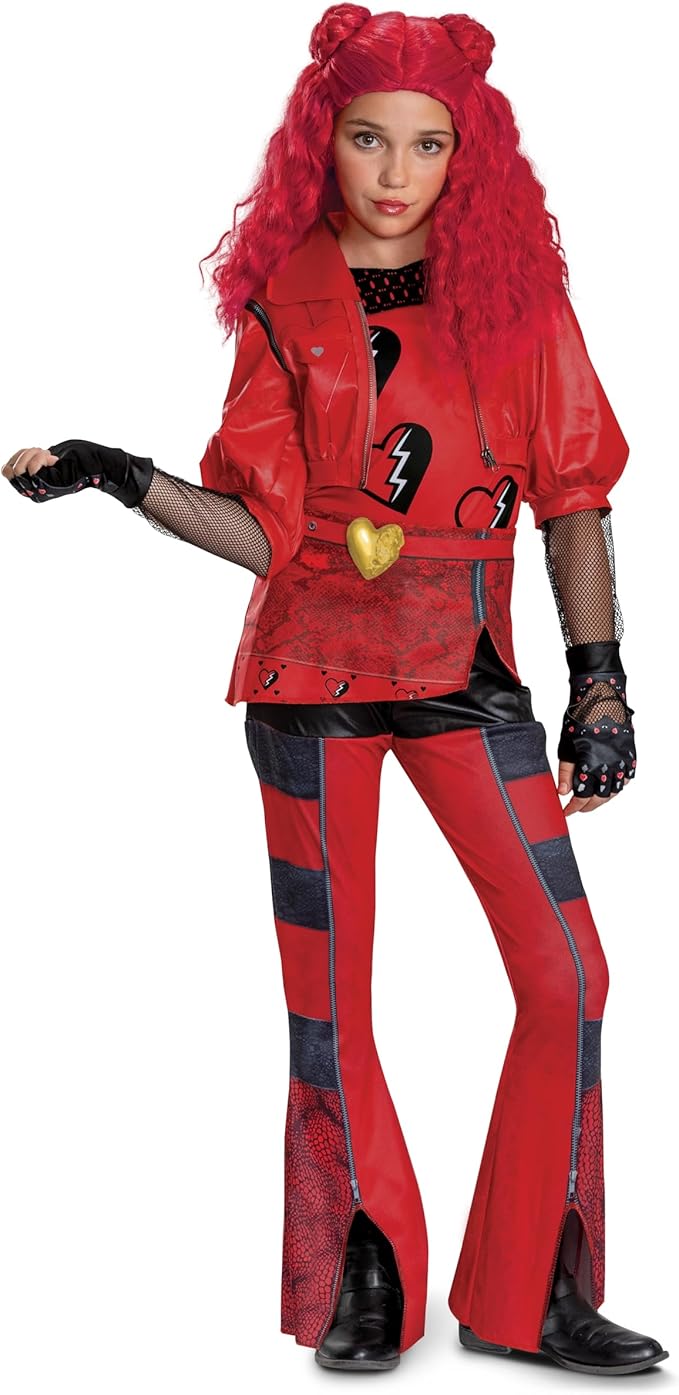 Disguise Girls Descendants Red Deluxe Costume, Official Disney Descendants the Rise of Red Costume Jumpsuit, Wig Not Included