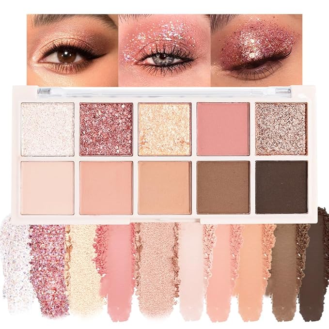 Ten Color Matte Shimmer Eyeshadow Makeup Palette,White Rose Gold Yellow Grapefruit Champagne Gold Nude Light Brown Dark Brown Black 10 Color Powder Eye shadow,Makeup Eyeshadow,Vegan & Cruelty-Free 03#