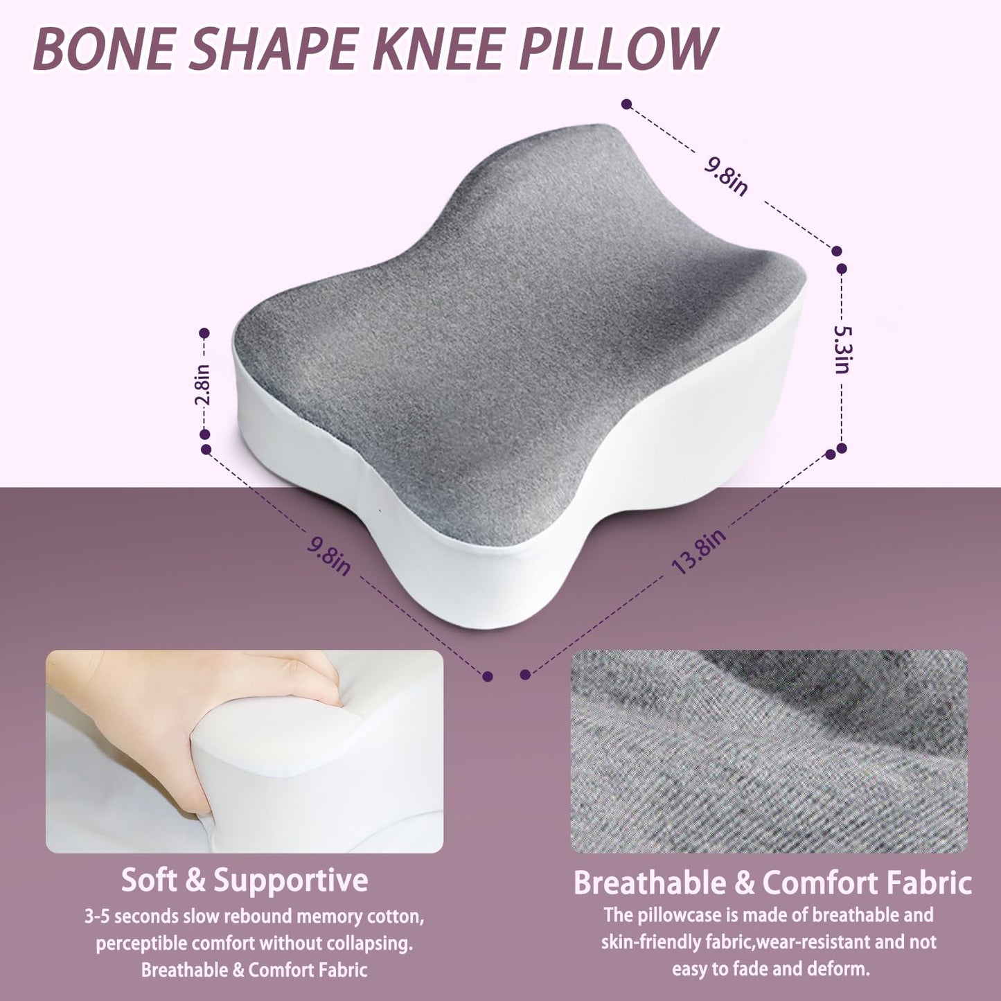 GESTONE Knee Pillow for Side Sleepers,Knee Leg Pillow for Side Sleeping,Back Knee Sciatica Pain Relief Side Sleeping Pillow,Smooth Spine Alignment Pillow