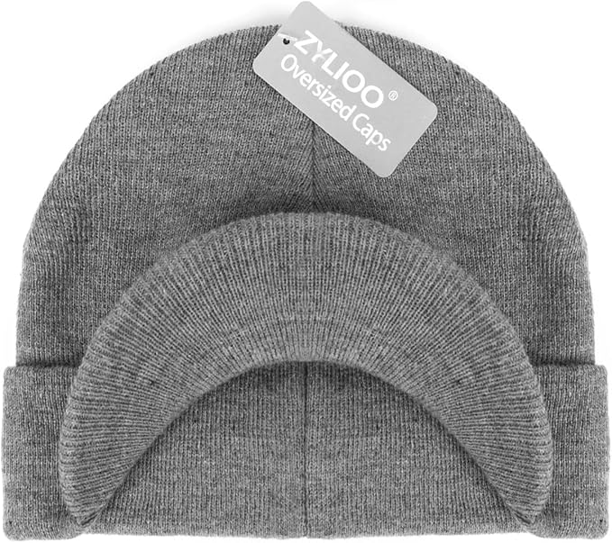Zylioo Oversize Beanie Hats, XXL Big Size Ribbed Knit Cuffed Winter Hat for Cold Weather, Warm Skull Watch Cap
