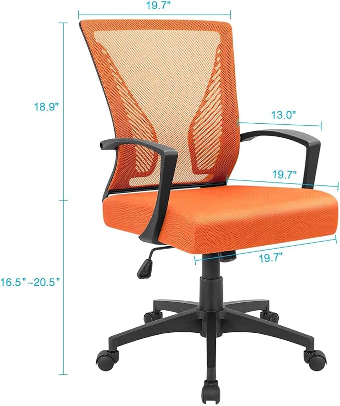 Furmax Office Chair Ergonomic Computer Desk Mesh Chair Mid Back Swivel Lumbar Support with Armrest (2, Orange)
