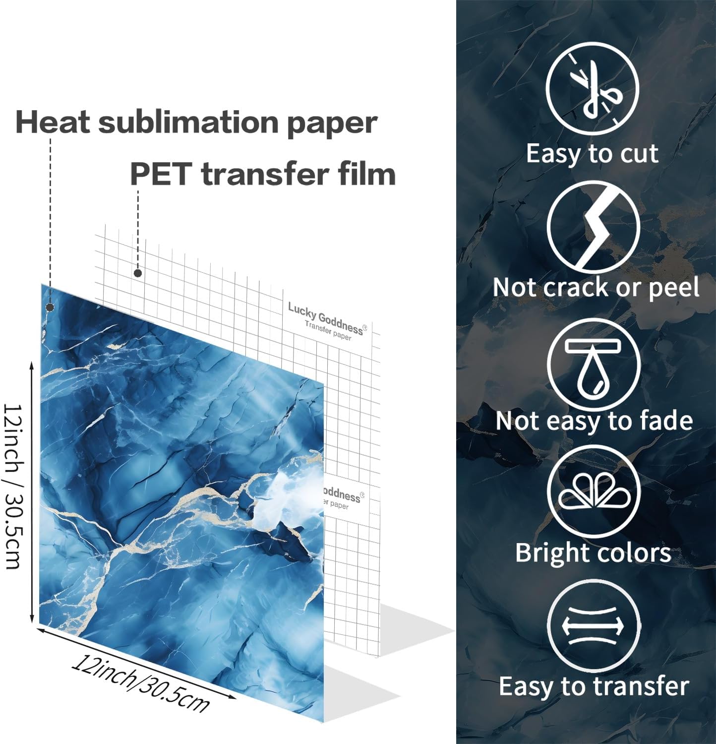 Sublimation Transfer Sheets for Heat Press Machine,Marble Sublimation Paper for Tumblers Blanks Tshirts,12 Sheets 12x12inch