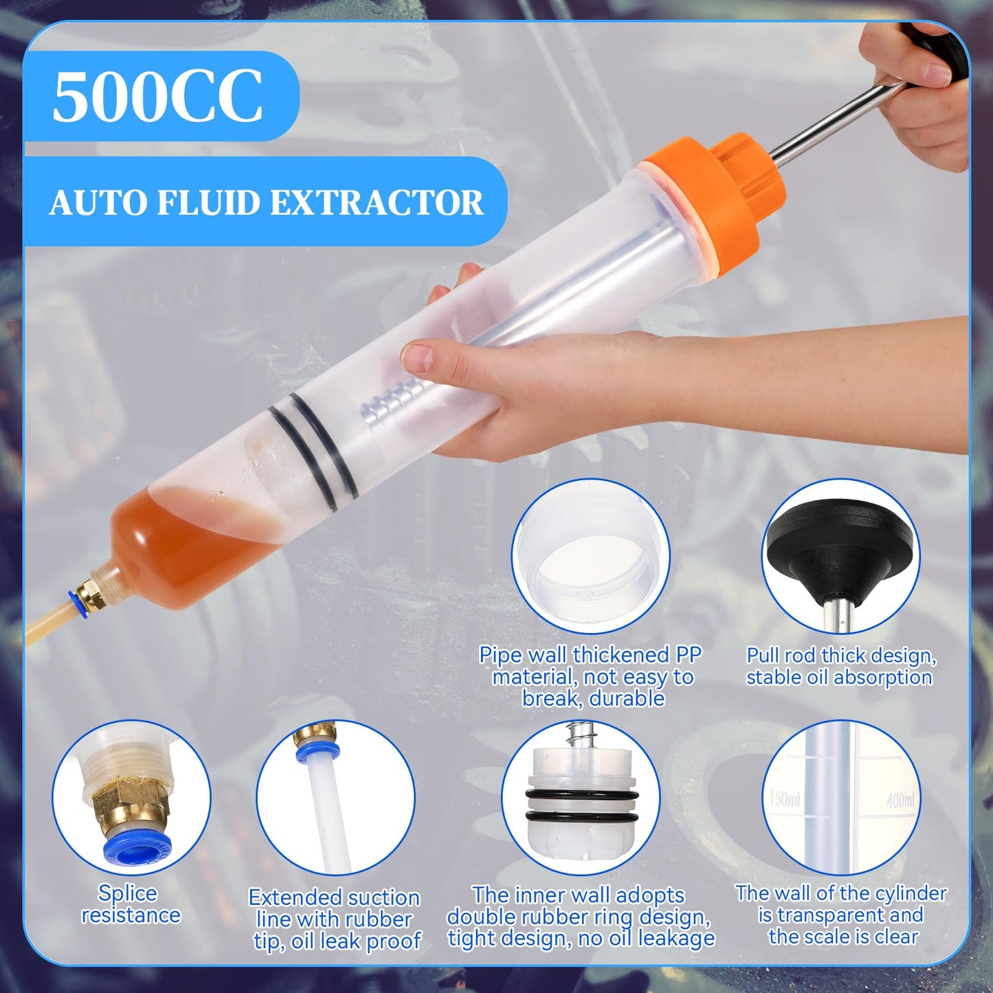 Gisafai 500cc Fluid Extractor Automotive Pump Manual Oil Extractor Pump Syringe for Gasoline Hand Cleaner for Power Steering, Hydraulic Fluid(Orange)