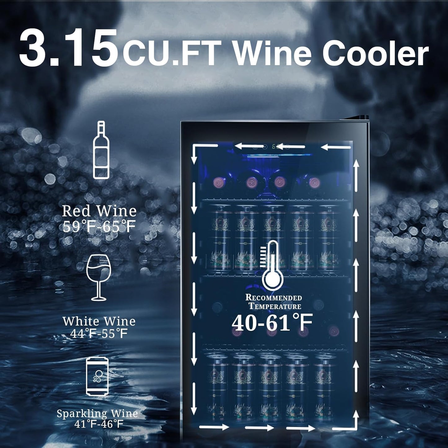 Antarctic Star Wine Cooler 26 Bottle Mini Fridge Drink Refrigerator Small Beer Soda Glass Door Quiet Compressor Freestanding 3.15 Cu.Ft