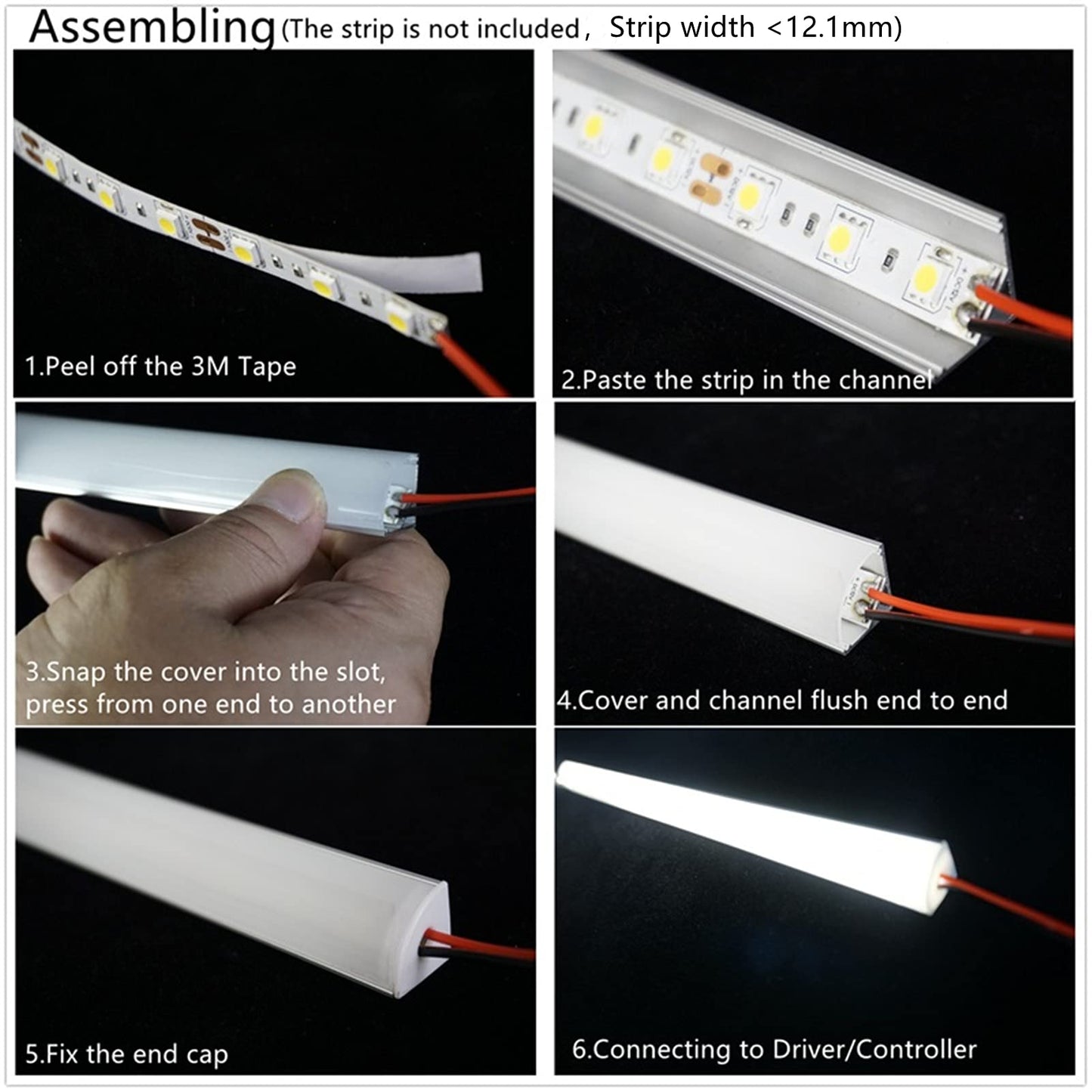 THMOOTHER 10-Pack 3.3FT 1Meter V Shape LED Strip Aluminum Channel Diffuser System, Extruded Alu Track Milky Cover with Corner Connector and Mounting Kit,Easy Cut and Installed Curved Lens Profile