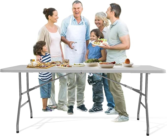 TRINEAR 6FT Folding Table, Portable Plastic Folding Table, Foldable Dining Tables with Carrying Handle for Party, Picnic, ...