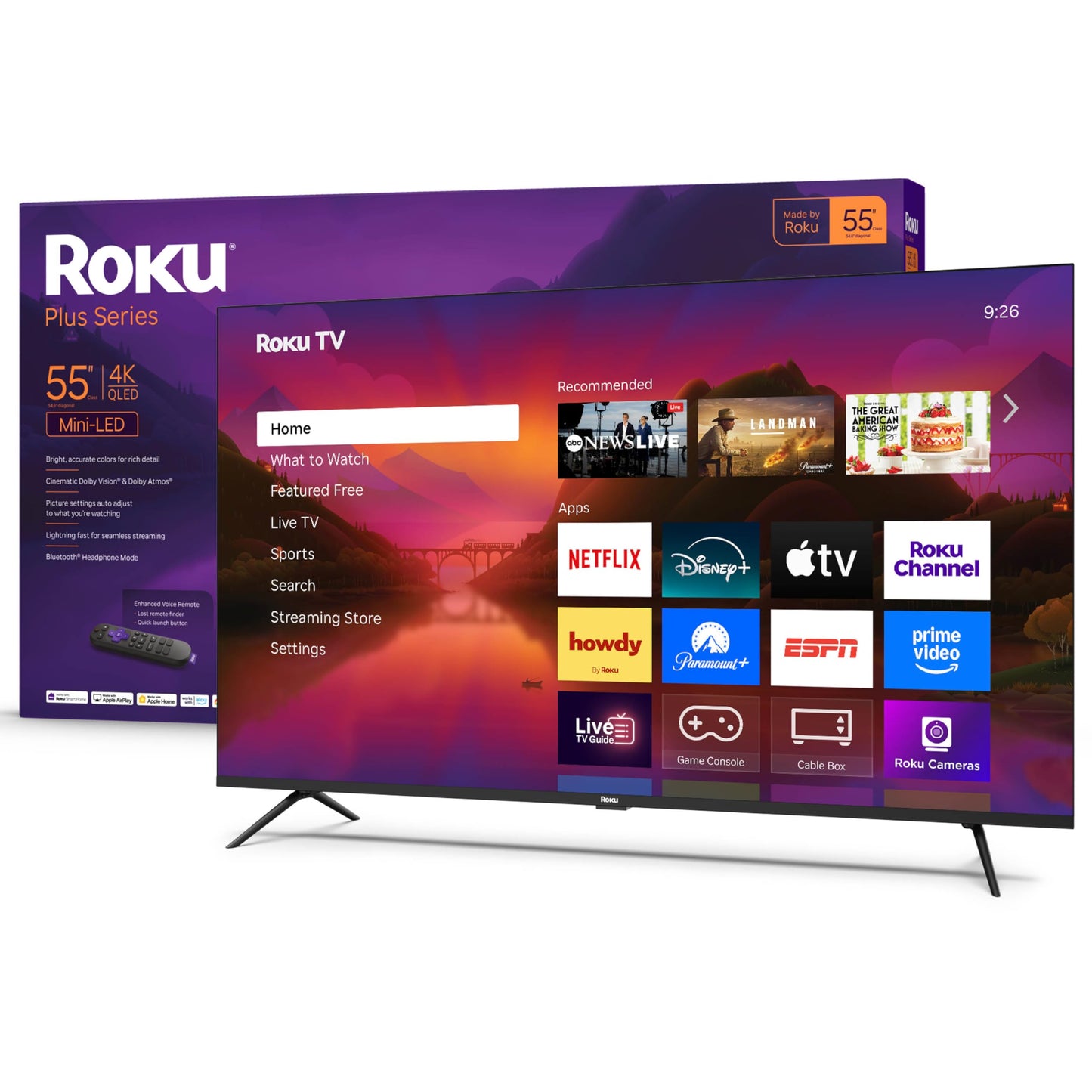 Roku Smart TV 2025 - 55-Inch Plus Series, Mini-LED TV - RokuTV with Enhanced Voice Remote - Flat Screen 4K QLED Television with