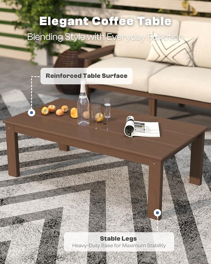 Patio Kingdom Patio Furniture Set with Washable Thick Beige Cushions, Coffee Table & Side Table, HDPE Outdoor Couch, All-Weather Outdoor Sectional Furniture, Patio Conversation Sets (Brown Frame)