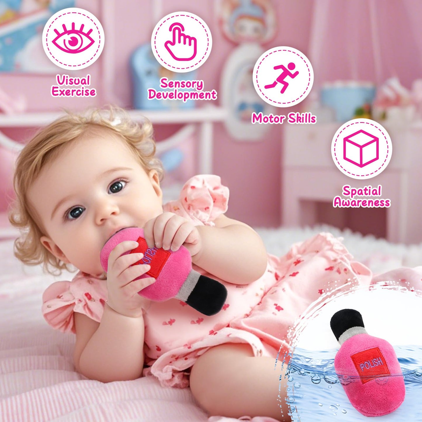 Golray Plush Toddler Purse Baby Girl Pretend Play Toy - 10 Pcs My First Purse with Soft Sensory Toy Smartphone/Crinkle Makeup Beauty Playset for Toddler Baby Girl Christmas Birthday Gift Ages 3 4 5