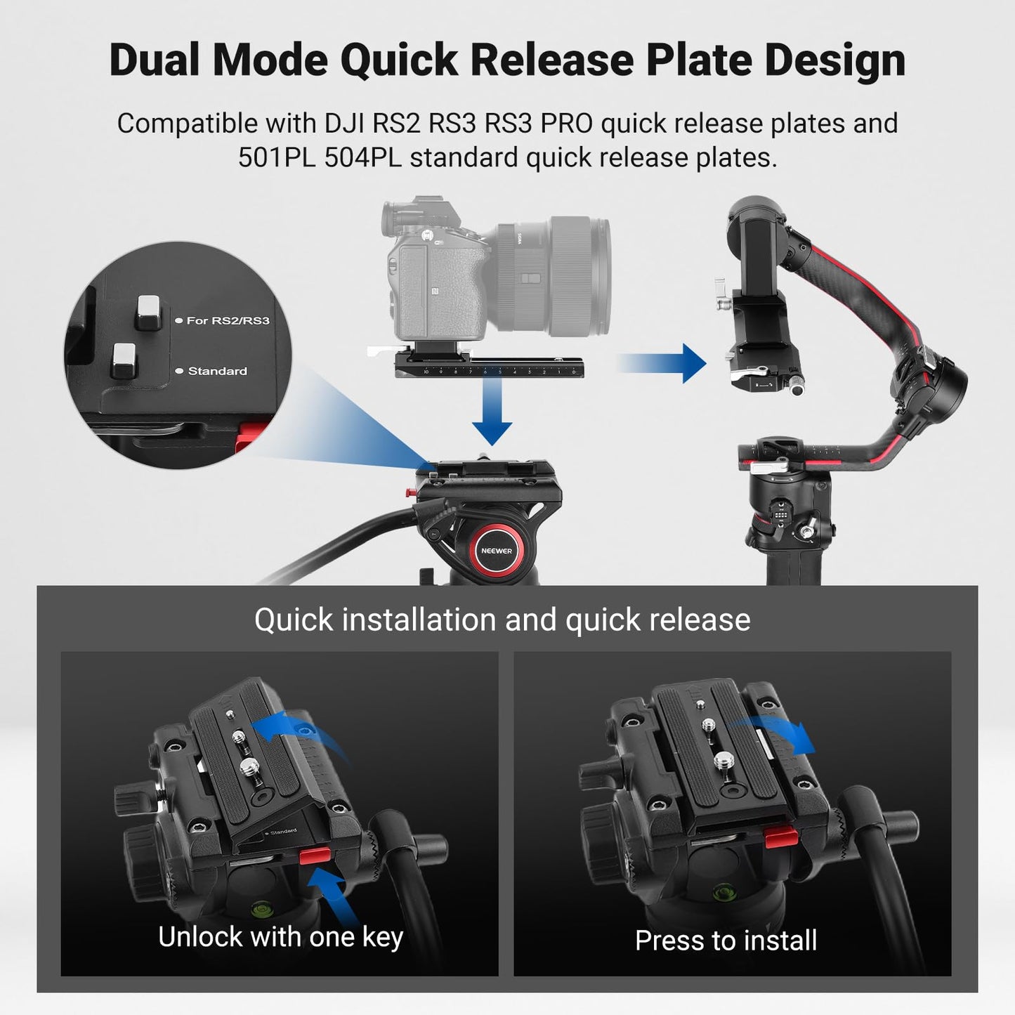 NEEWER 74" Video Tripod with Fluid Head, QR Plate , Aluminum Heavy Duty Camera Tripod Professional for DSLR Cameras Camcorders, Max Load 17.6lb/8kg, TP74