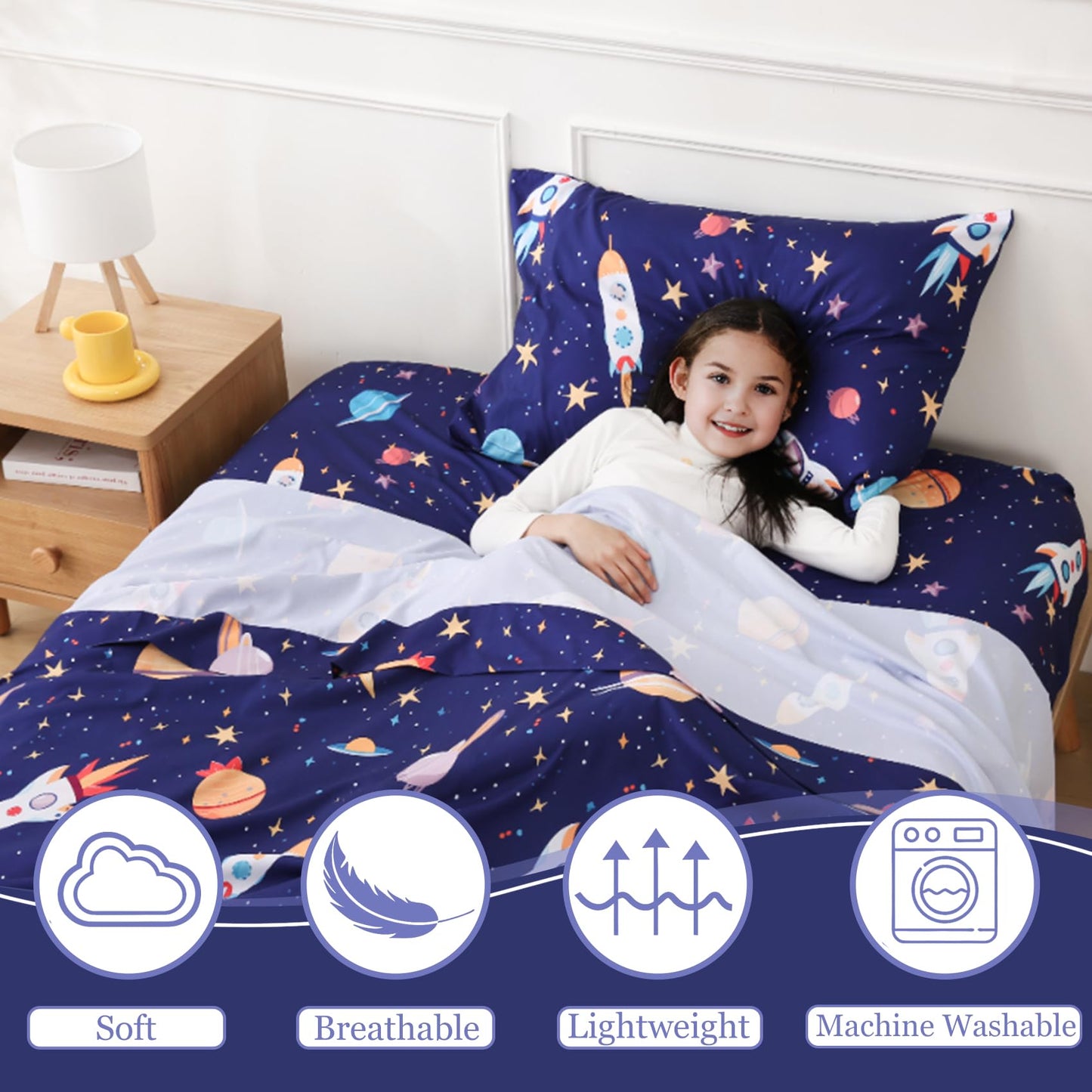 CIMVI Full Size Bed Sheets for Boys Space Rocket Universe Bed Sheet Sets for Kids 4 Piece Soft Microfiber Bed Sets with Deep Pocket Cartoon Bedding for Children Kids (Space, Full)