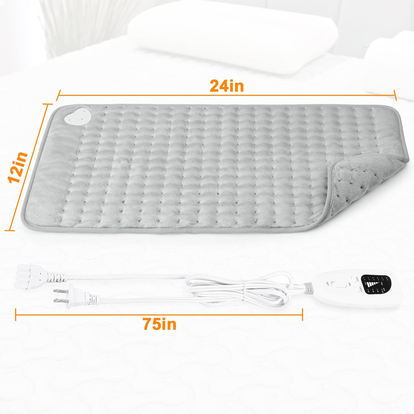 Deepsoon Heating Pad,Electric Heating Pads for Back,Neck,Abdomen,Moist Heating Pad for Shoulder,Knee,Arms,Legs,Dry/Moist Heat & Auto Shut Off,Christmas Gifts for Men and Women,Light Gray,24x12 Inch