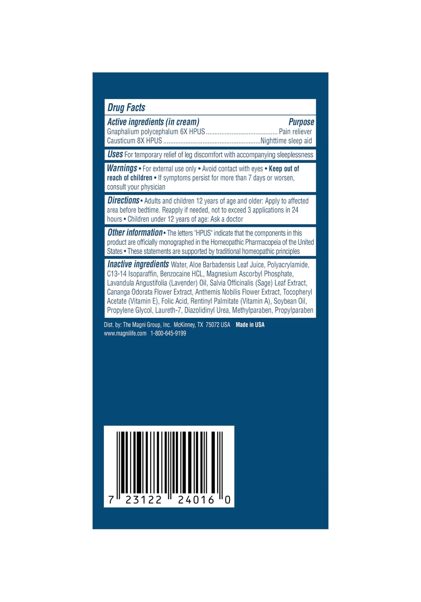MagniLife Relaxing Leg Cream, Restless Legs, Naturally Soothe Cramping, Discomfort, and Tossing with Lavender and Magnesium (2 Pack-4oz Jars)