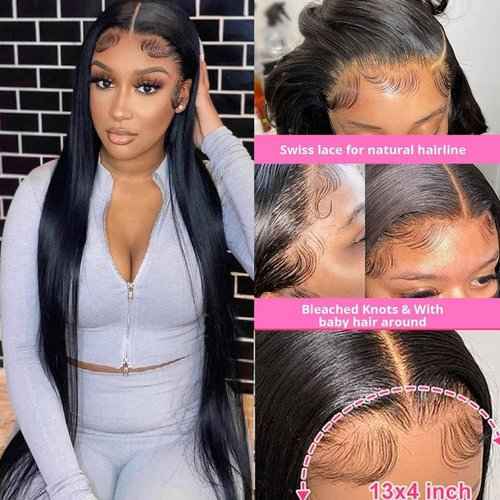 7senwid Straight Lace Front Wigs Human Hair Wigs For Black Women Straight Black Wig13x4 Lace Frontal Glueless Wigs Human Hair Pre Plucked Pre Cut With Baby Hair （18 Inch,130% Density