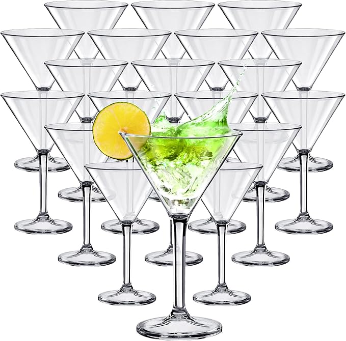 Patelai 30 Pcs 10 oz Unbreakable Martini Glasses Set Disposable Plastic Martini Glasses Clear Stemmed Cocktail Cups Drinkw...