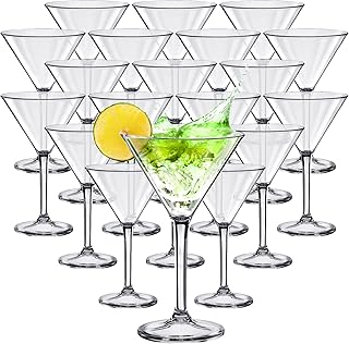 Patelai 30 Pcs 10 oz Unbreakable Martini Glasses Set Disposable Plastic Martini Glasses Clear Stemmed Cocktail Cups Drinkw...