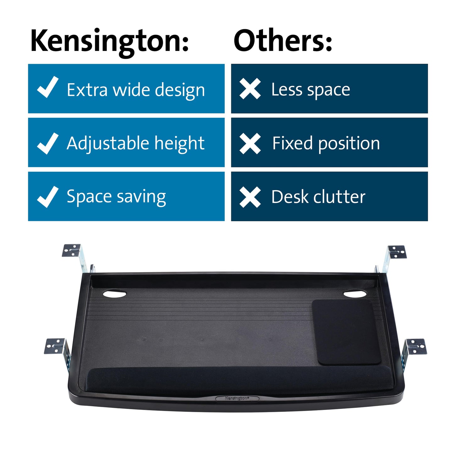 Kensington Keyboard Tray Under Desk, SmartFit Ergonomic Slide-Out Keyboard Drawer with Cable Management, Extra-Wide Height Adjustable Keyboard Holder, 24.5" x 11.75", Black K60004US
