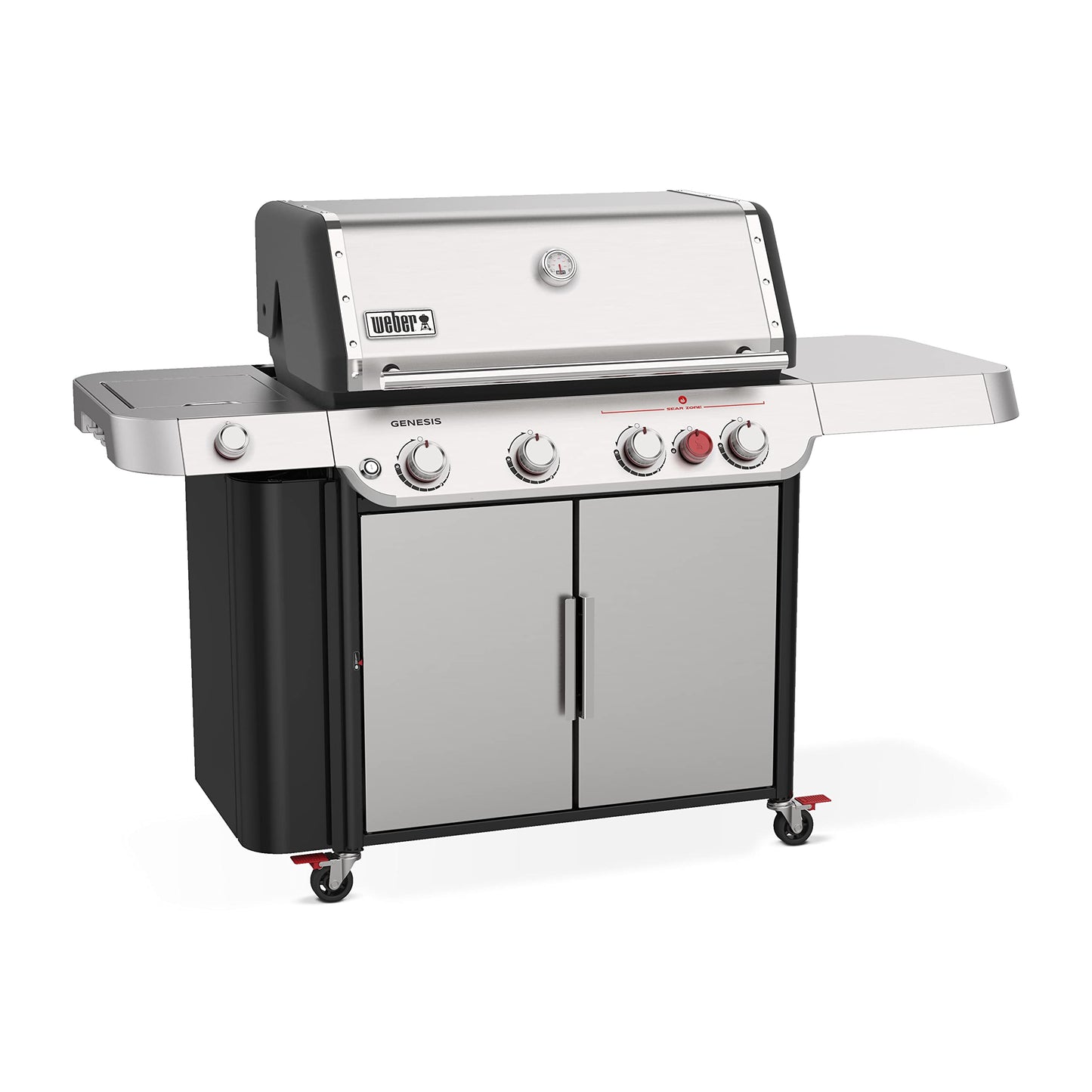 Weber Genesis S-435 Liquid Propane Gas Grill for Outdoor Cooking, Stainless Steel Finish, 4 Burners and 1 Side Burner – Stainless Steel Cooking Grates, PureBlu Burners & Sear Zone