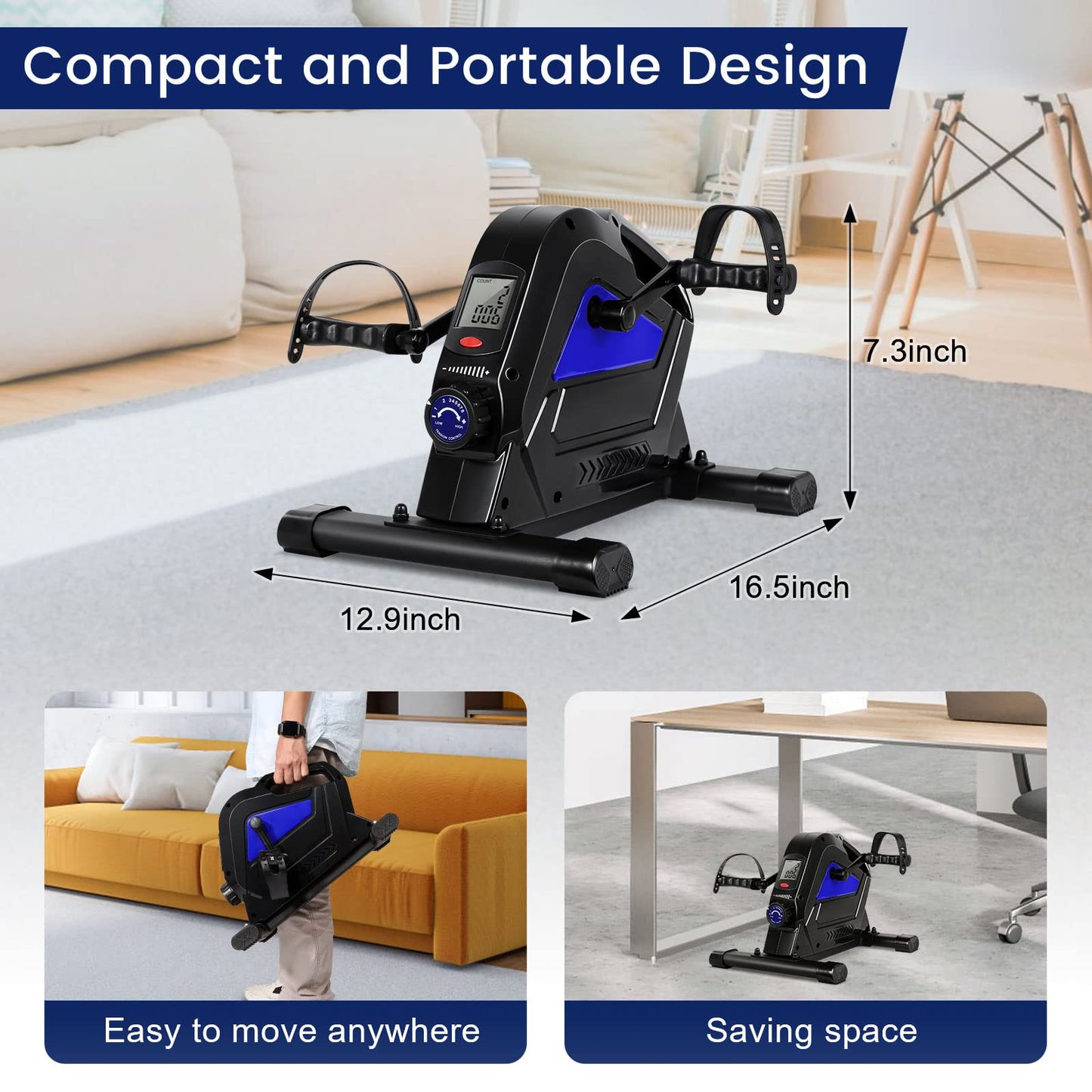 Under Desk Bike Pedal Exerciser, Himaly Mini Exercise Bike with Magnetic Resistance, Portable Peddler Foot Cycle for Arm & Leg with LCD Screen Display