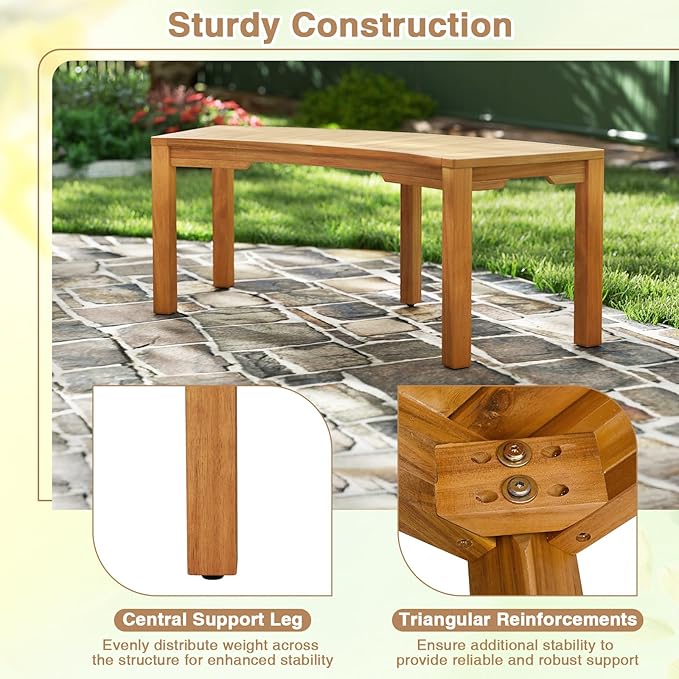 Tangkula Outdoor Curved Bench, Acacia Wood Fire Pit Bench w/Slatted Seat, Patio Backless 2-Person Seating for Porch, Yard, Garden, 800 LBS Max Load, Oil Painted (4, 45")