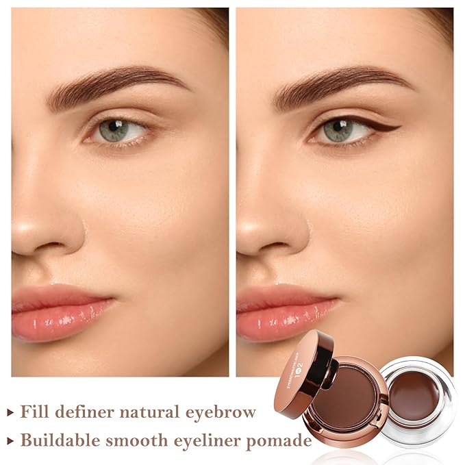 Cream Eyebrow Duo Kit, Brow Powder and Eyeliner Gel, Eye Brow Pomade Waterproof Highly Pigmented, Filler Thicker Brows, with Dual Head Brush