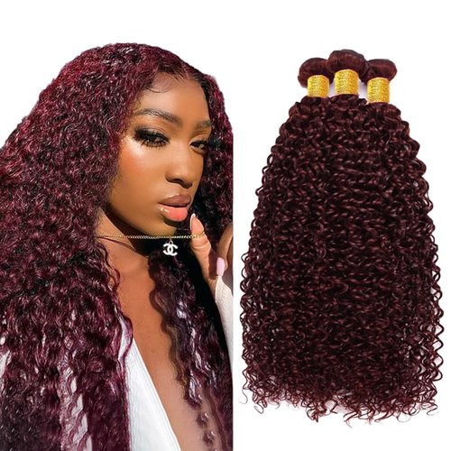 Condescension Human Hair Bundles Burgundy 99J Jerry Curly 16 18 20 Inch Bundles Human Hair 100% Unprocessed Burgundy Soft Sewn In Hair with Double Weft for Black Women