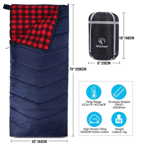 REDCAMP Cotton Flannel Sleeping Bag for Camping Backpacking+Envelope Sleeping Bag